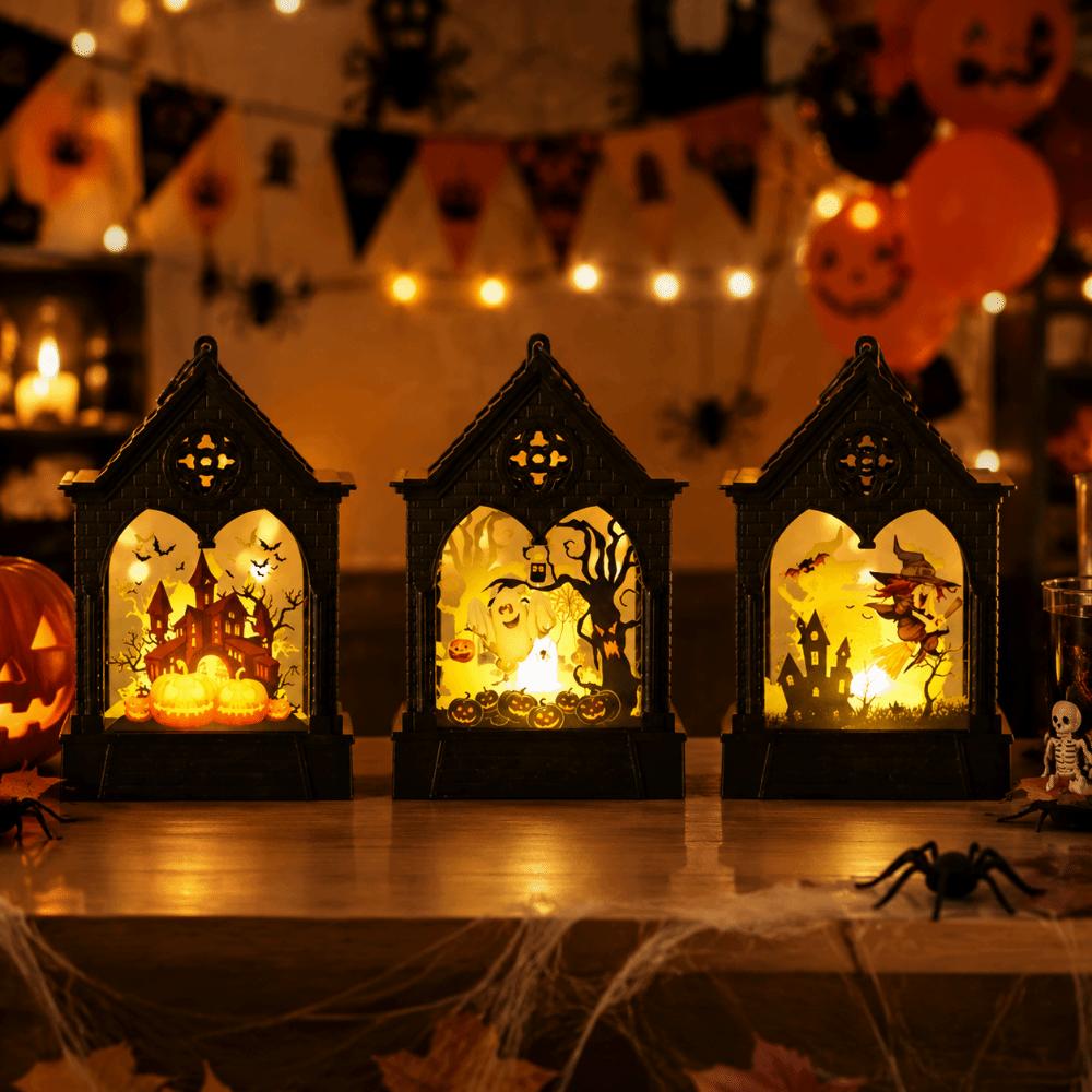 House Shape Halloween LED Lamp Cordless Ghost Festival Lantern Pumpkin LED Light Desktop Ornament