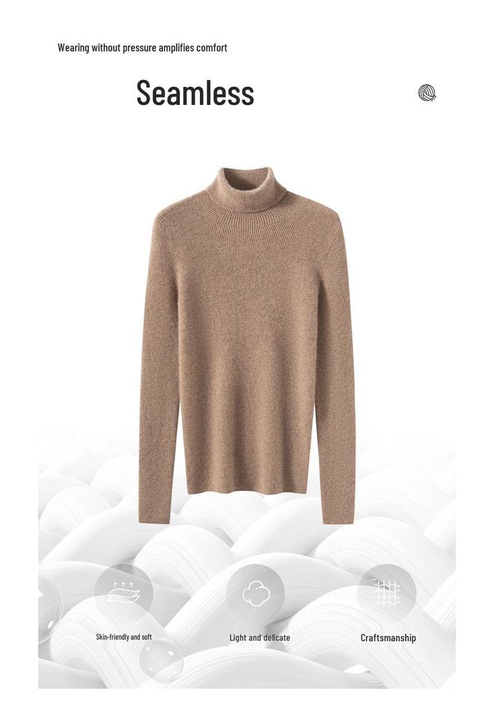 Women's 100% Cashmere High Neck Sweater - Autumn/Winter Rib Knit Base Layer