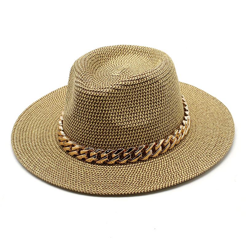 Summer Men'S And Women'S Gender-Neutral Sunshade Straw Hat Sun Protection Uv Protection Straw Woven Panama Top Hat