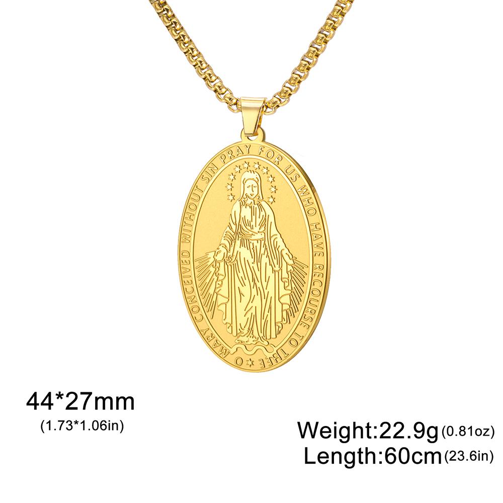 Dawapara Religious Virgin Mary Double Sided Carved Necklace Catholic Mother of God Pendant Stainless Steel Jewelry