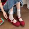 Trendy and Fashionable Red Retro Shallow Mouth Flat-soled Single Shoes Women's 2025 New Summer Skirt French Mary Jane Shoes