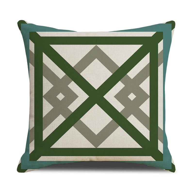 Light Luxury Green Linen Sofa Pillow Dark Green Geometric Pattern Pillow Bedside Cushion Cushion Pillow Cover