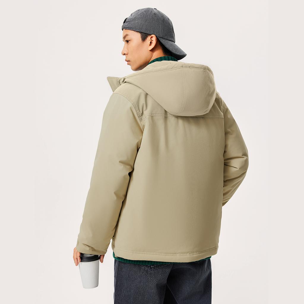 Li-Ning Sports Trend Series Color Block Casual Comfortable Cold Resistant Winter Warm Dopamine Short Down Jacket Men Jacket Milk-Khaki AYMU363-3