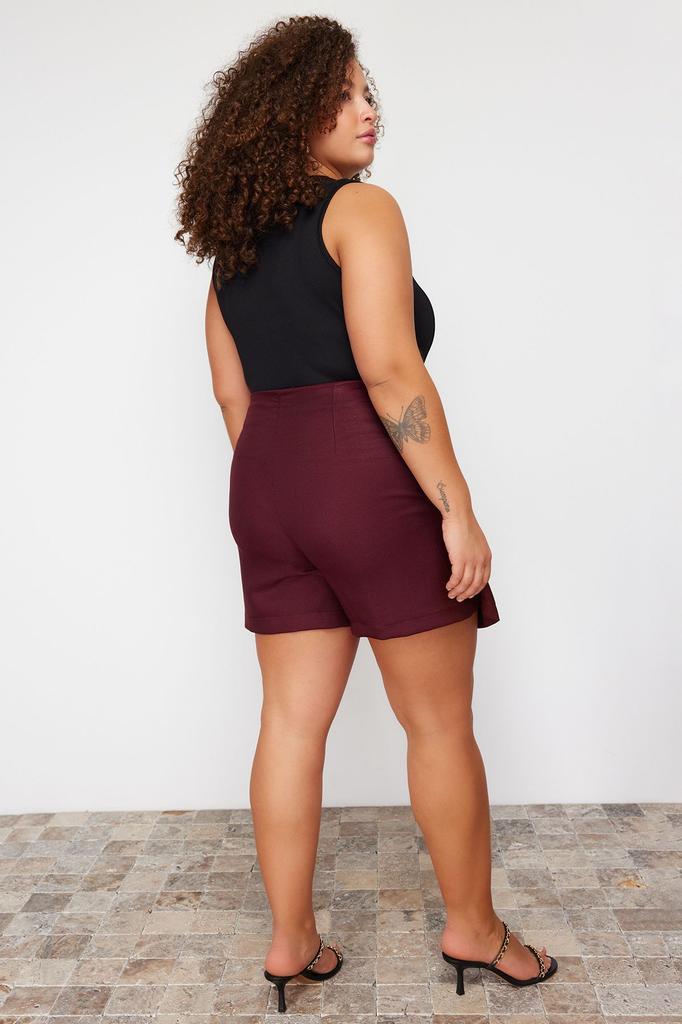 Damă Stil Plus Size Fusta Claret Roșu Uni Pantaloni Scurt Fustă Finike Woven Plus Size