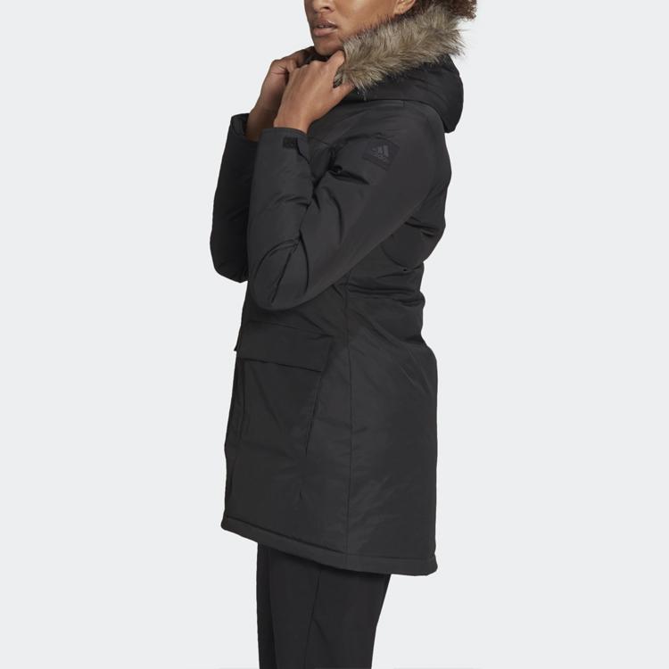 adidas Warm Long Hooded Cotton Jacket Women Outerwear Black BQ6803