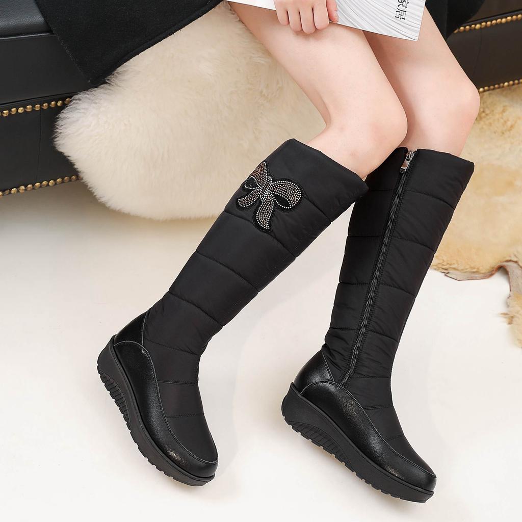 Krazing Pot Microfiber Down Fiber Tarpaulin Autumn Winter Shoes Med Heels Size 44 Super Size Snow Boots Round Toe Keep Warm Thigh High Boots