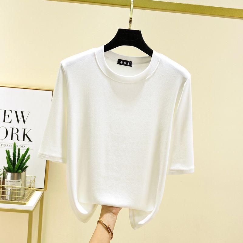 

Modal round Neck Half Sleeve Bottoming Shirt Women s Autumn Thin Simple All-Matching Short-Sleeved Tops Plus Size Loose Solid Color T-shirt White L (Recommendation 50.00 kg-60.00 kg