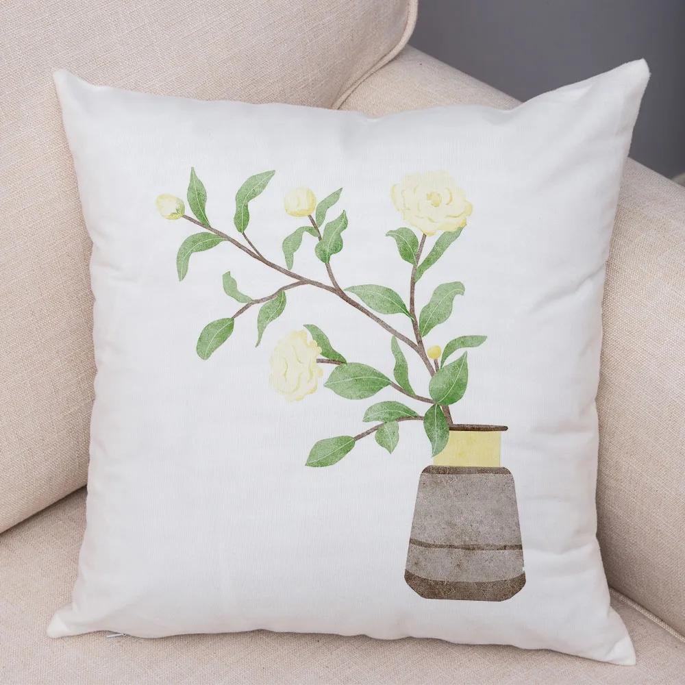 

Nordic style Cushion Cover Art Plant Cactus Green Leaves Pillowcase for Sofa Home Car Simple Soft Plush Pillow Case 45x45cm 12x12Inch