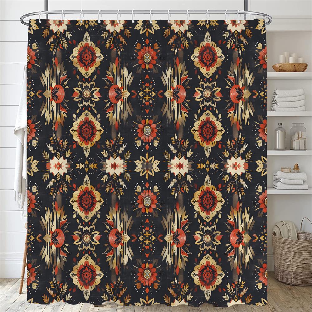 Bunter Bohème-Stil Blumenmuster Duschvorhang Boho Floral Wasserdicht Modern Badezimmer Badewannenvorhang Raumdekor Mit Haken