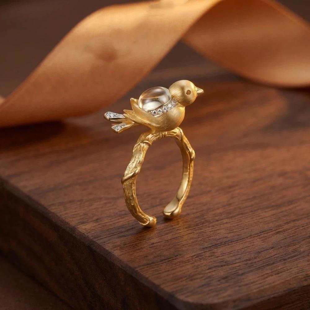 Sweet Bird Opening Ring Rhinestone Finger Ring Personality Magpie Bird Ring Girls