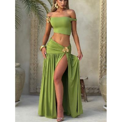 Articat Vesta Top Sukňa Set Pre Ženy Elegantný Kovový Priliehavý Sukňa s Rozparkom Dvojdielny Set Dámsky Párty Klub Dovolenka Plážové Oblečenie