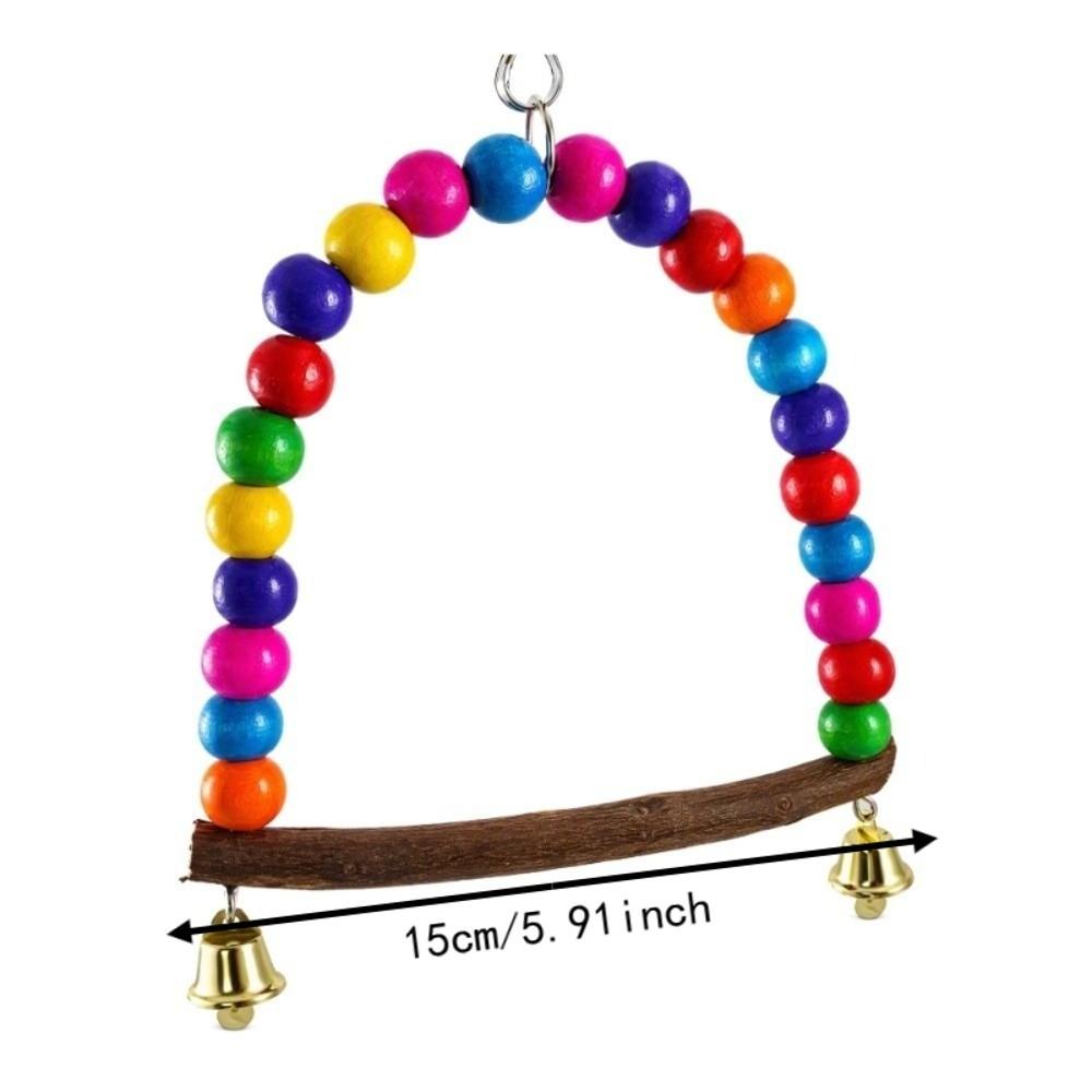 Colorful Design Bird Swing Toy With Bells Hanging Design Bird Cage Hammock Wooden Perch Finch Swing Toy Cage Accessories