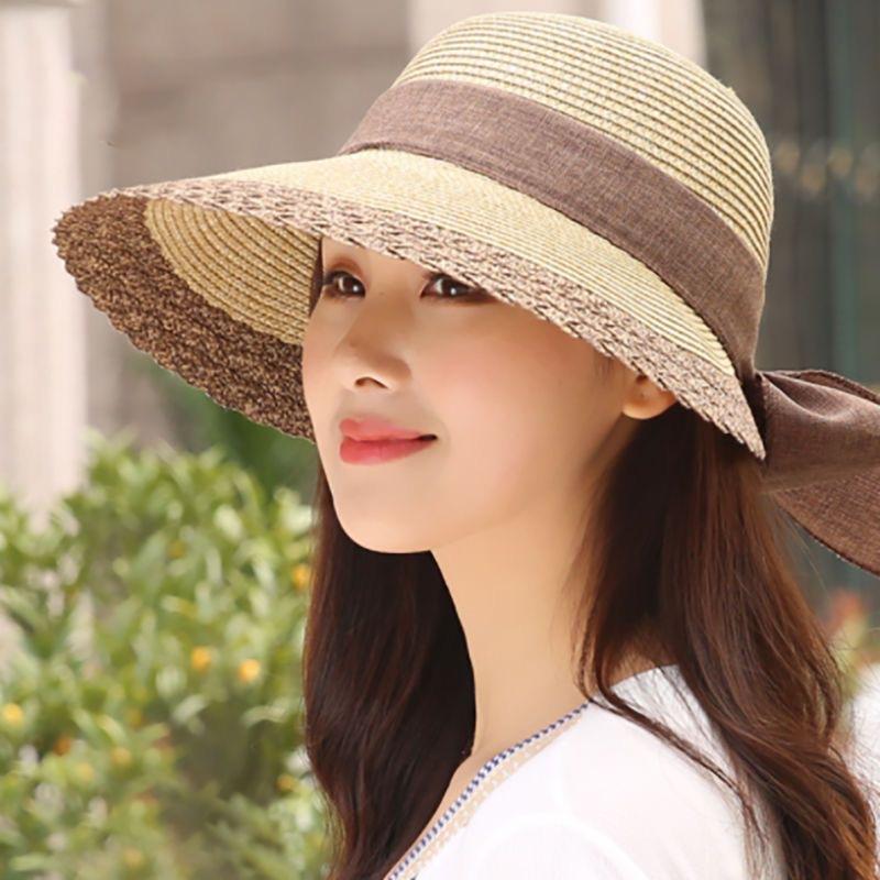 Elegant Women's Summer Sun Hat with Bowknot - Wide Brim, UV Protection Straw Beach Cap