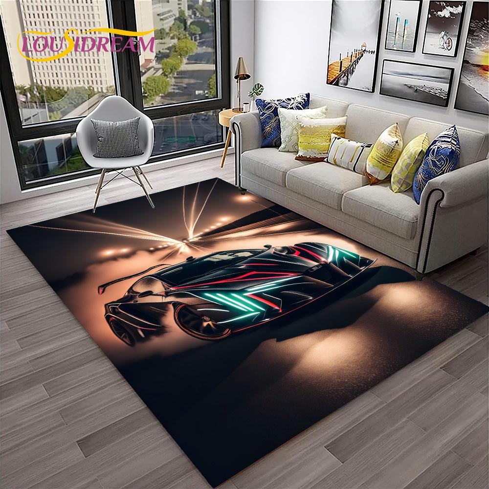 Sports Car Racing Car Carpet Rug for Home Living Room Bedroom Playroom Sofa Doormat Decor,Kids Game Area Rug Non-slip Floor Mat