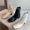 Back zipper thick heel short boots women's new soft leather square head thin versatile commuting non-grinding high heels