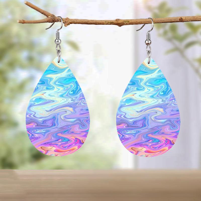 2 Paare/Set Blau Lila Wasserwellen PU Leder Ohrringe für Damen Neuheit Trendige Ohrringe Coole Ohrringe Klassische Wassertropfen Ohrringe