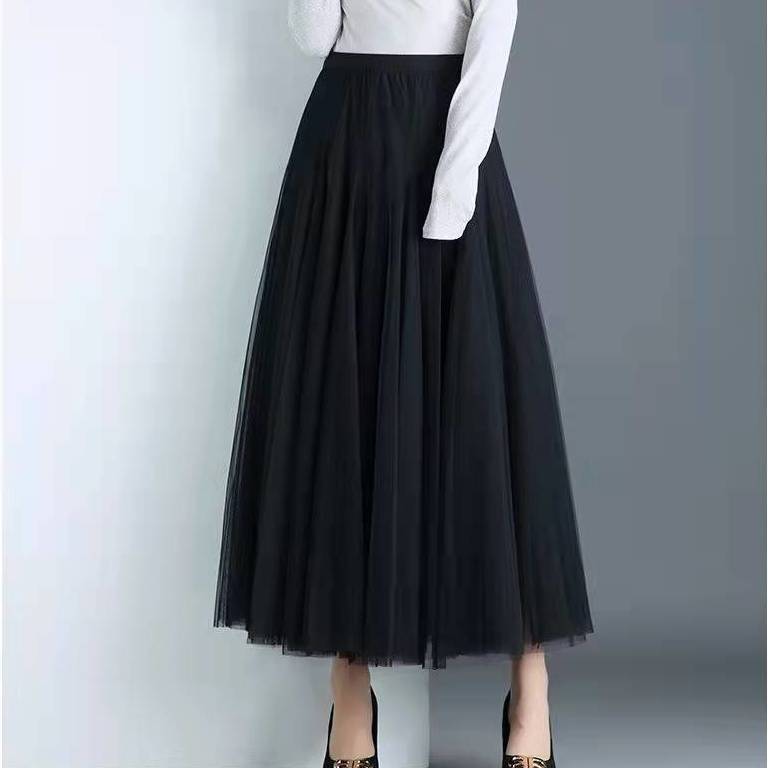 MOJTA Mesh Half Length Skirt Women High Waist Pleated Skirt