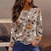 Women's Fashion Long Sleeve Neck Top with Hem Slit Halloween Print for Party