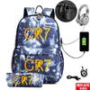 Star Peripheral Printing Cr7 Schoolbag Leisure Travel Multi-Functional Backpack Student Pencil Case Two-Piece Set