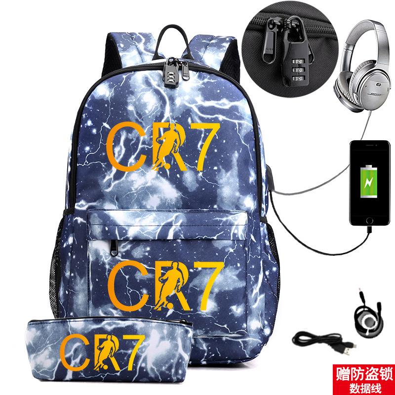 Star Peripheral Printing Cr7 Schoolbag Leisure Travel Multi-Functional Backpack Student Pencil Case Two-Piece Set