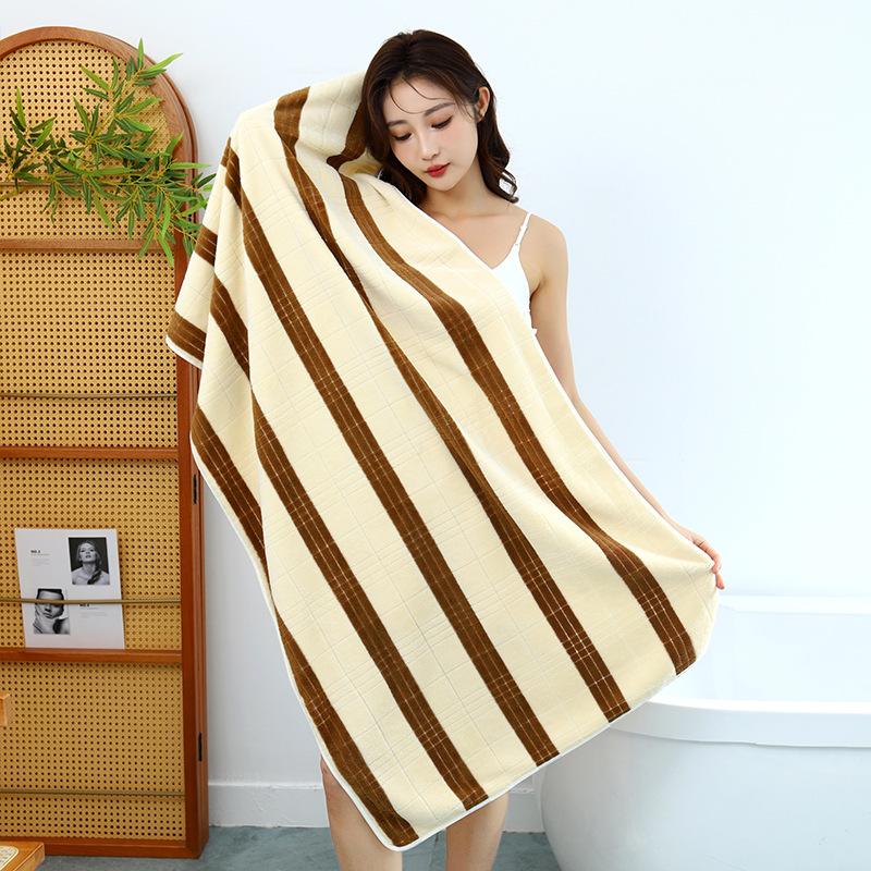 Quick-drying Coral Fleece Bath Towel Soft Thickened Absorbent Wide Striped English Hemming Beach Towel