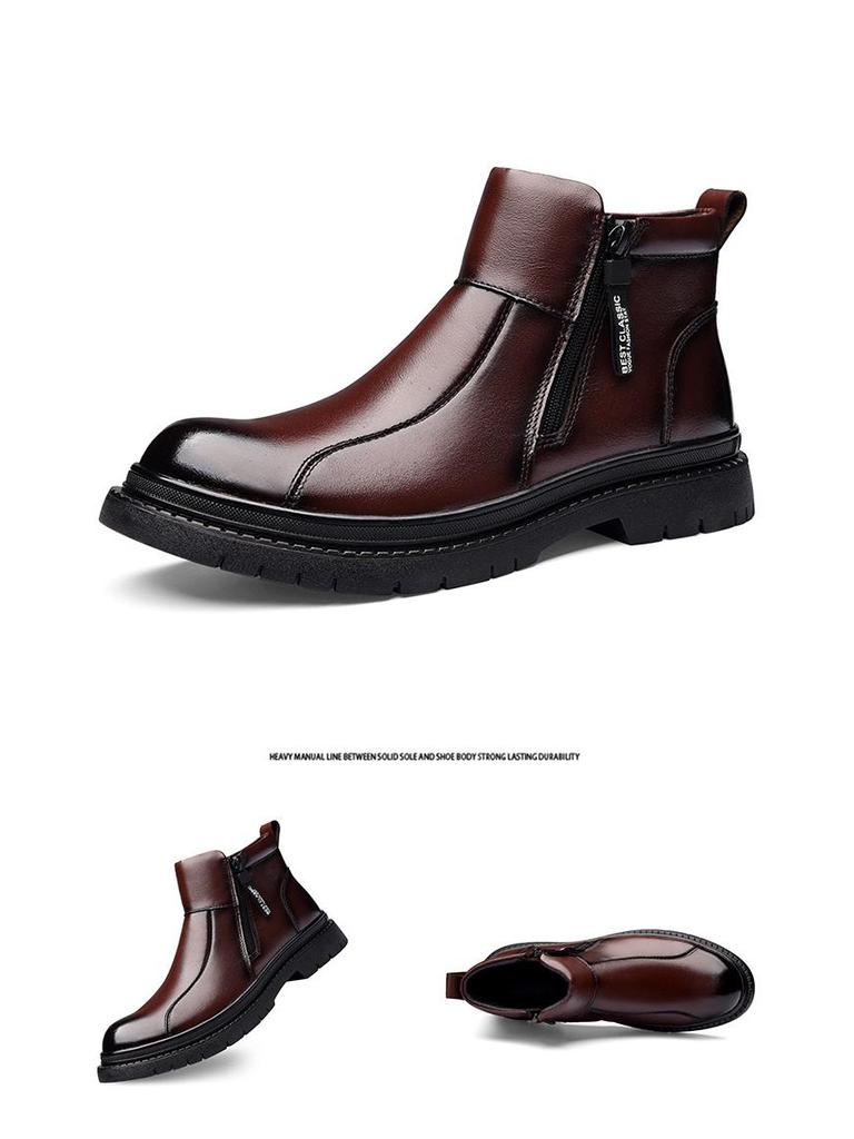 Men's 2025 Height-Increasing Genuine Leather Chelsea Martin Boots with Velvet Wool Lining