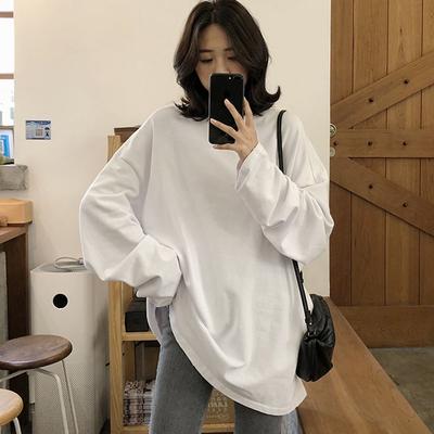Primavera autunno Solido semplice maglietta oversize harajuku morbida maglietta lunga Donna T-shirt all-match Donna Bianco giallo verde nero Manica lunga Top
