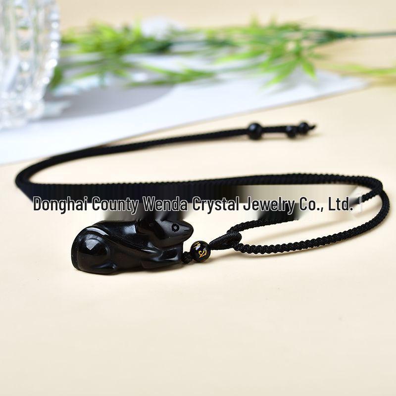 Натуральный Черный Обсидиан Знак Зодиака Крыса Резной Кулон Брелок 3.5cm Pendant