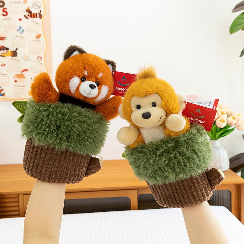 Hand Tree Stump Puppet Panda Red Panda Parrot Monkey Cartoon Plush Doll Toy