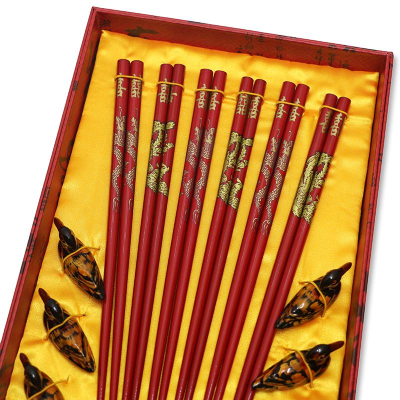 Gift Box Chopsticks Peking Opera Facial Makeup Wooden Carving Craft Korean Chopsticks Set Japanese Sushi Chop Sticks Wood Ducks