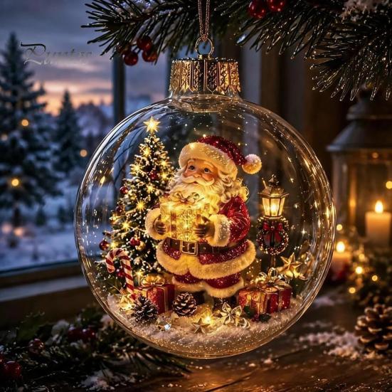 Sfere di Plastica Antirottura Ornamento Storia di Natale Luminoso, Mini Scena Festiva nella Sfera, Decorazioni Luminose Regalo Sfera Trasparente da Appendere all'Albero di Natale