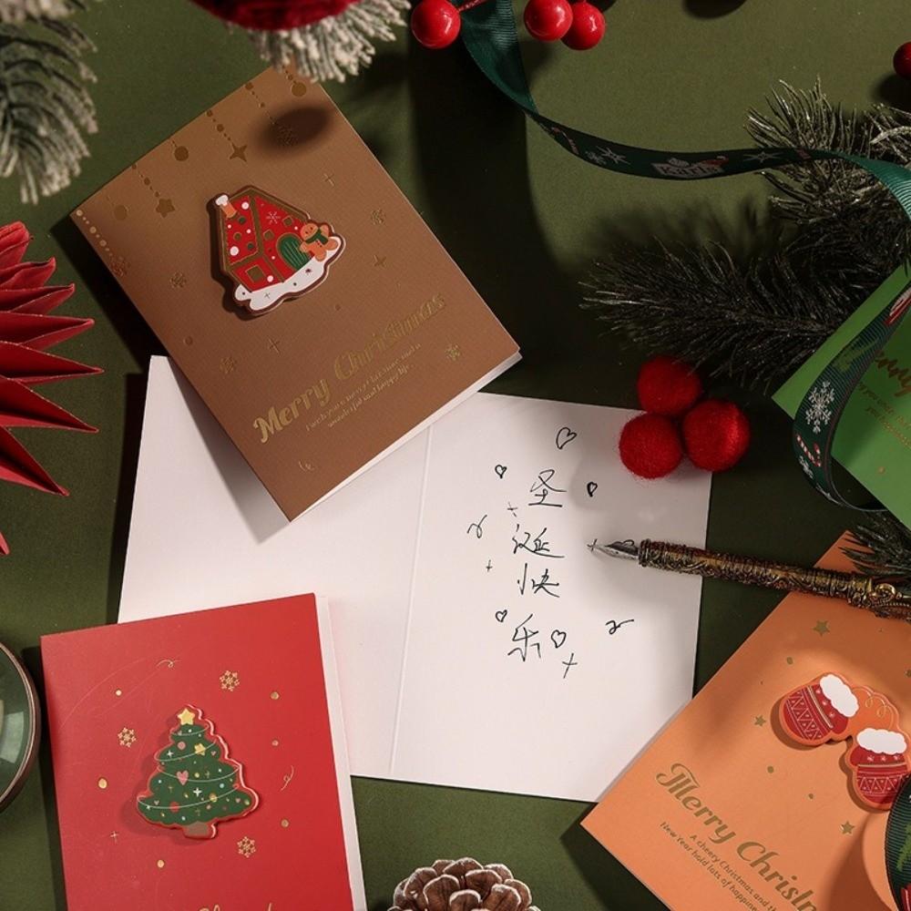 10pcs 3D Merry Christmas Greeting Cards DIY Greetings Postcard Creative Blessing Cards New Year