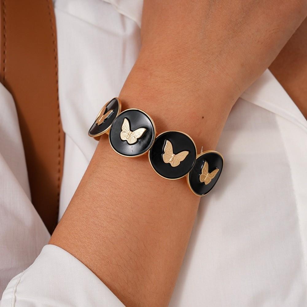 Imitation Pearl Wide Metal Bangles Luxury Jewelry Geometry Hand Ring Retro Drip Oil Bracelet Party