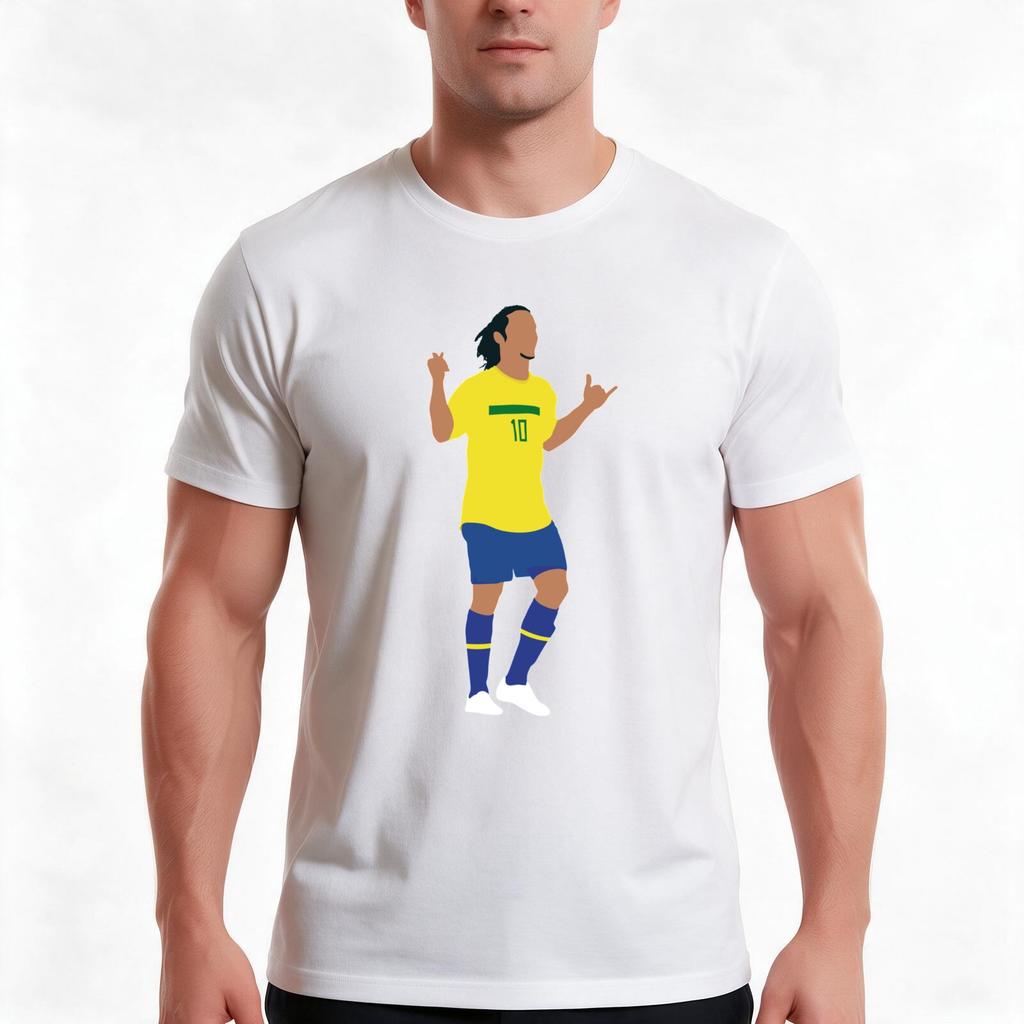 Ronaldinho Brazil Football Tshirt Summer Casual Cotton Tee Oversized Streetwear Tops Vintage Graphic Print 100 Cotton