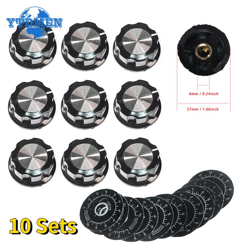 

10 Наборів Ручок Потенціометра MF-A03 Ручка з Шкалою 6мм + MF-A03 Бакелітова Ручка з Шкалою Цифрові Потенціометри чорний