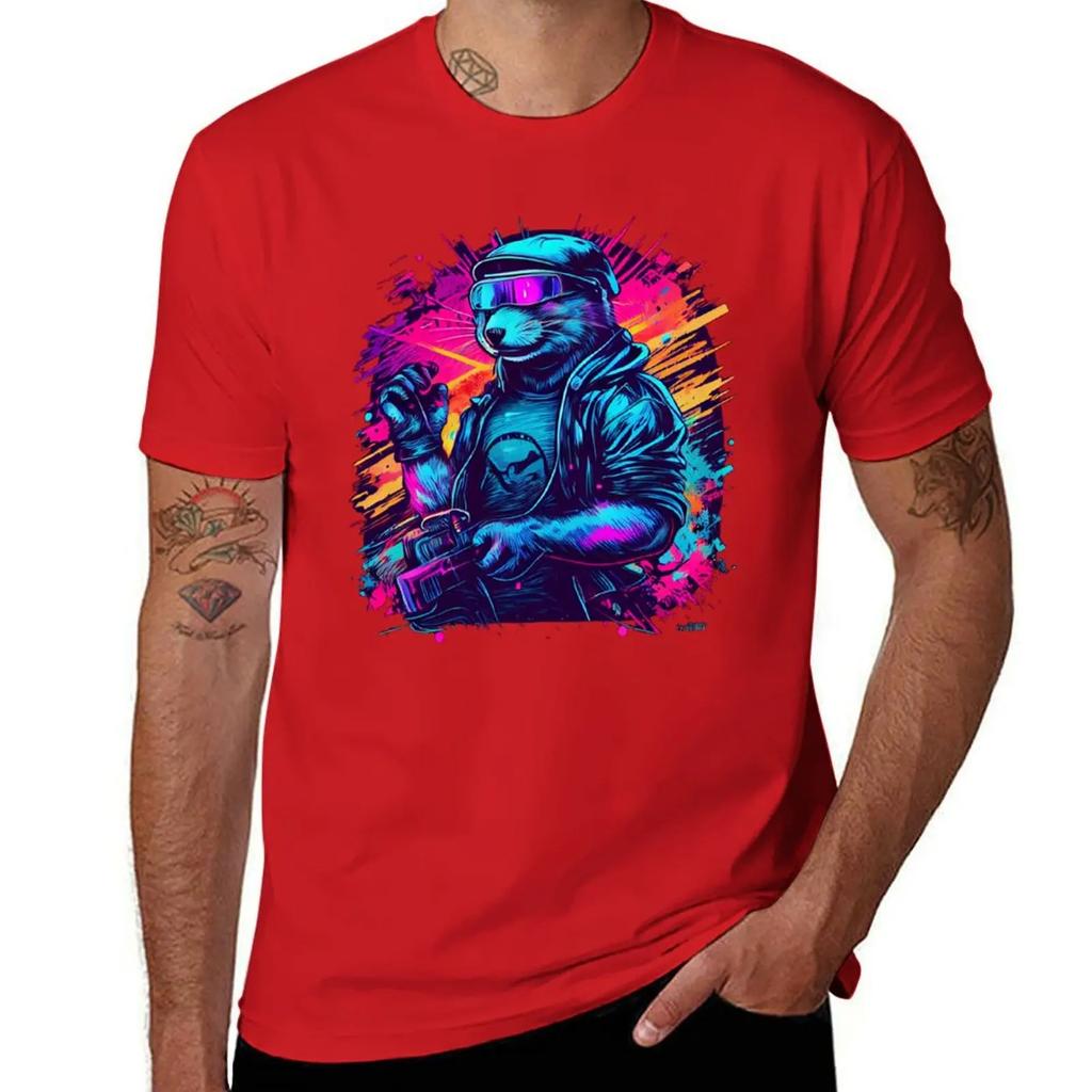 otter synthwave T-Shirt custom shirt Blouse mens graphic t-shirts anime
