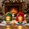 Resin Christmas Figurine Warm Glow XmasHat Statue Light Christmas Elf Hat Ornament  Home Decoration