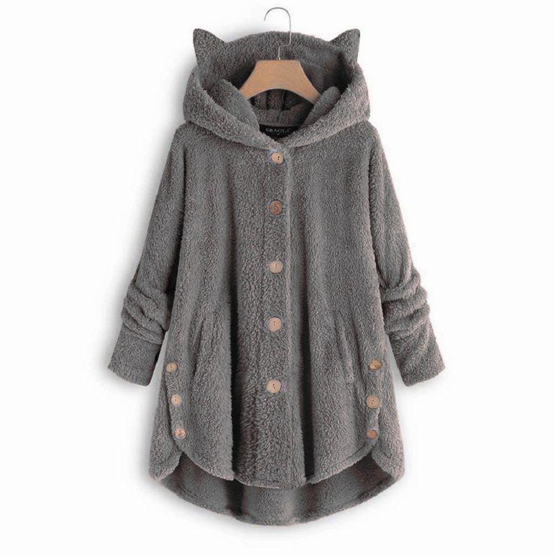 Cozy Cat Ear Women's Winter Warm Fleece Hoodie Hooded Coat For Casual Comfort