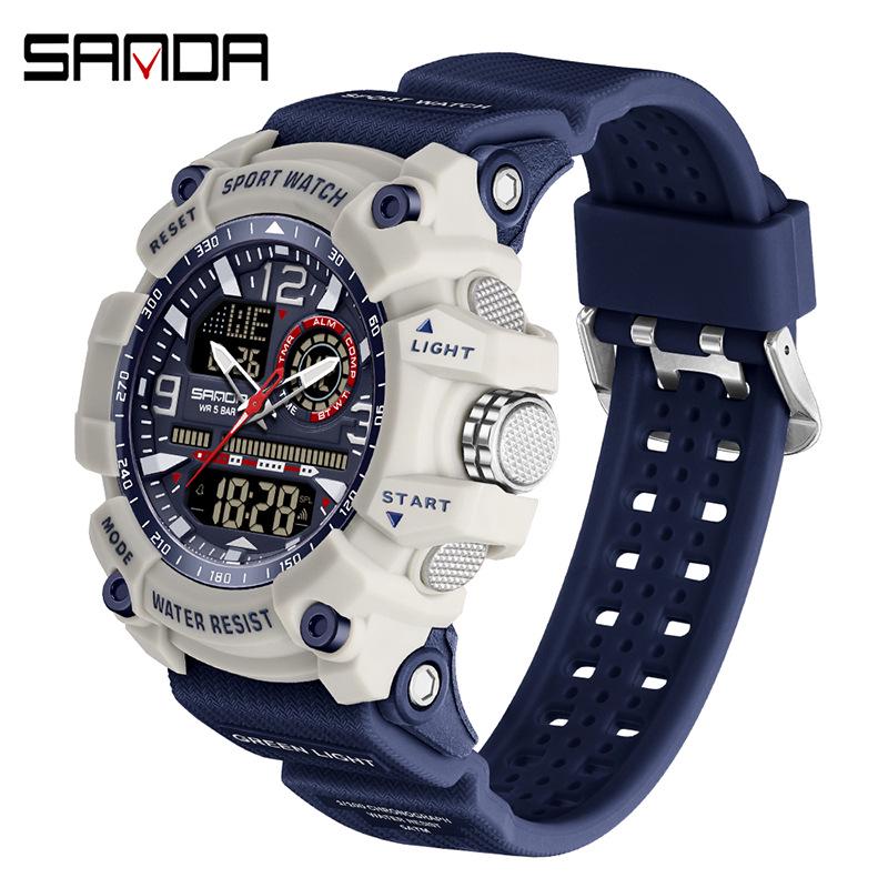 SANDA Jugend Trend Schwarz Tech Multifunktionale Wasserdichte Stoßfeste Herren Elektronische Uhr