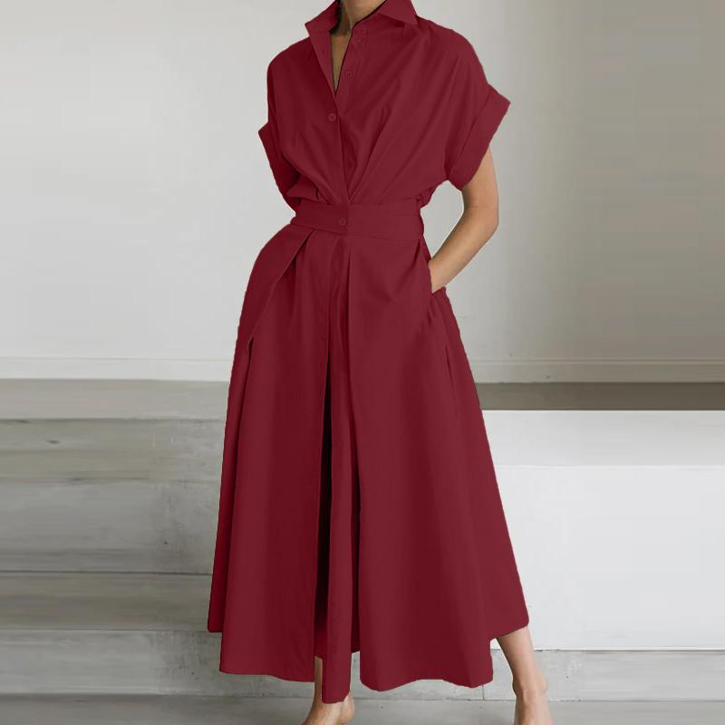 ZANZEA Women Turn Down Collar Short Sleeve Casual Long Shirt Dress
