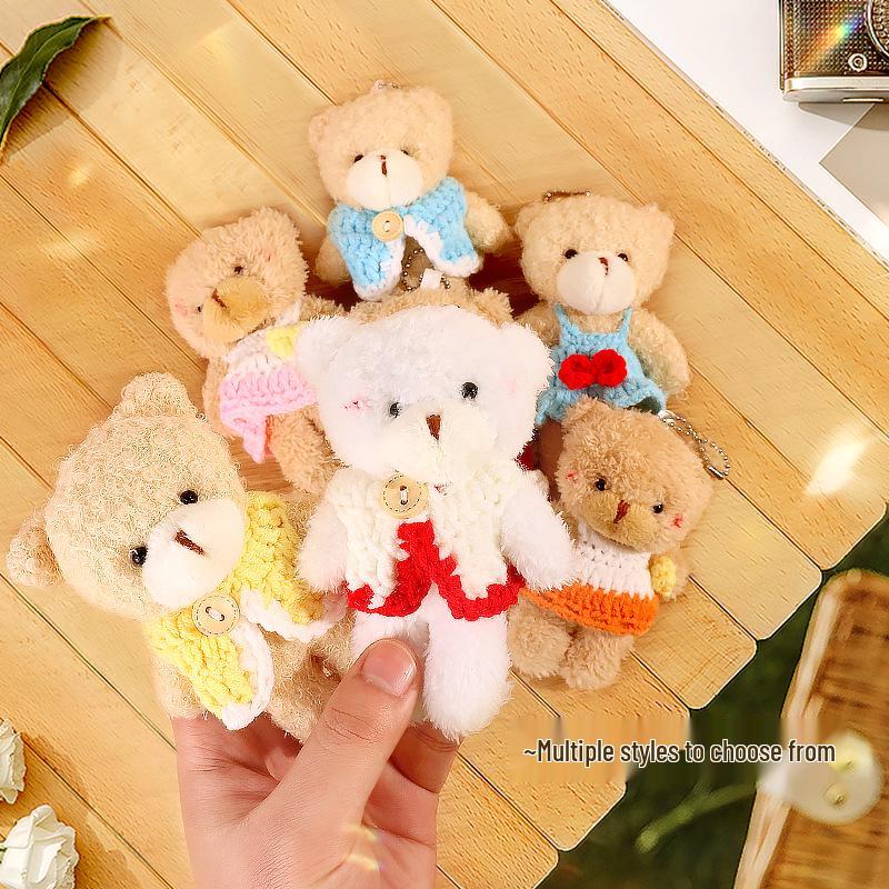 Blush Bear Plush Vest Keychain - Cute Teddy Backpack Charm Gift