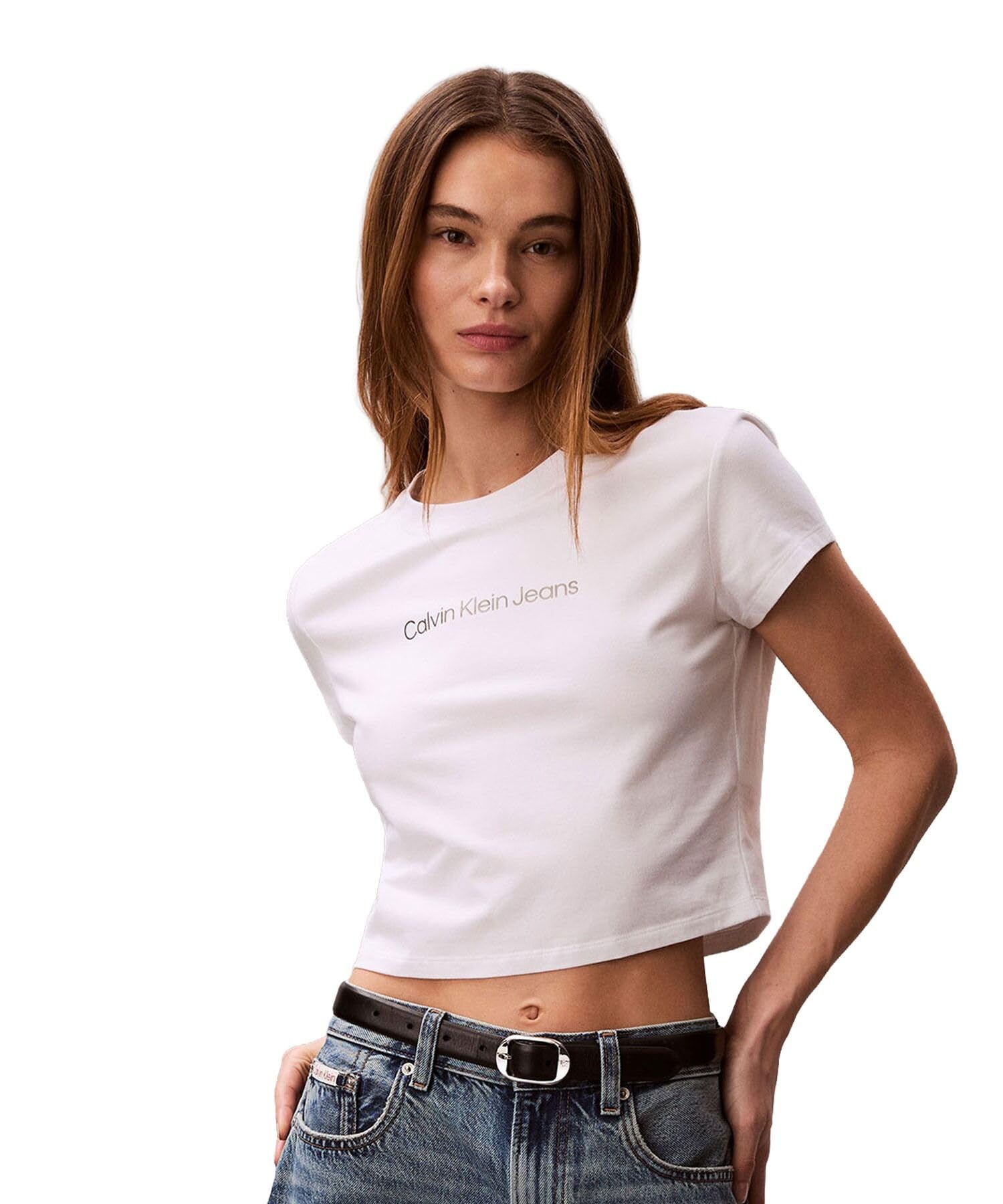 CKJ LOGO PRINT Institutional Short Sleeve 47AB817 S BRILLIANTWHITEYAA [Calvin Klein] T-shirt - T-shirt
