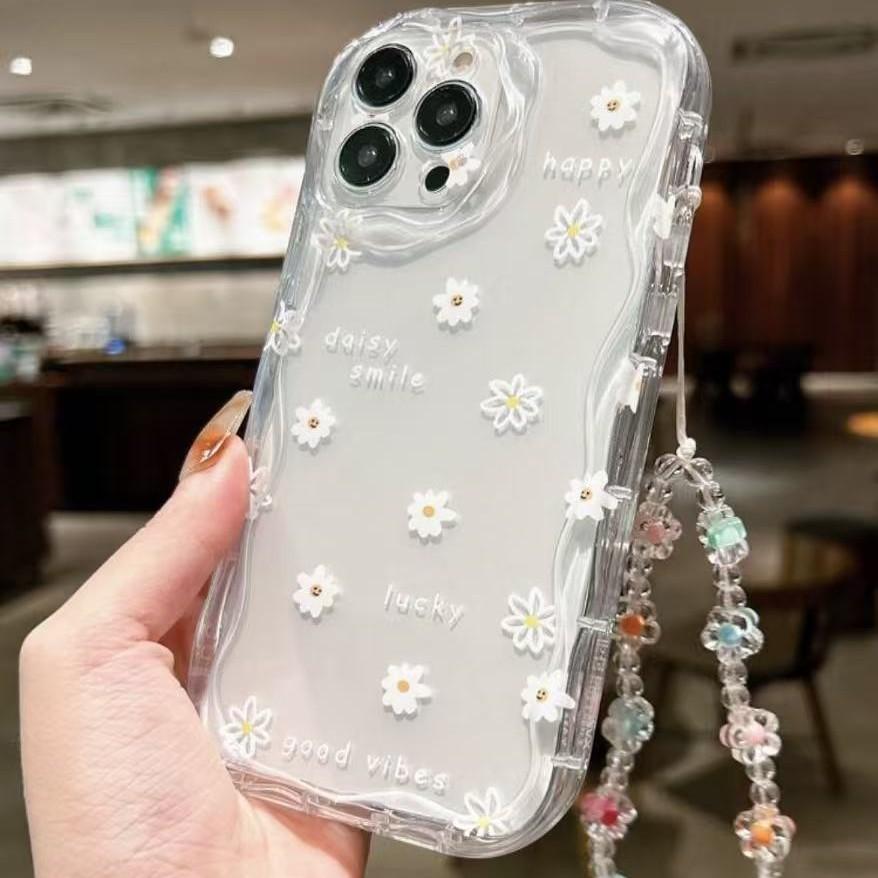 Englische weiße Blume ist geeignet für iPhone17pro Handyhülle Apple 15 sturzsicher 14/13promax neu 12 Kette
