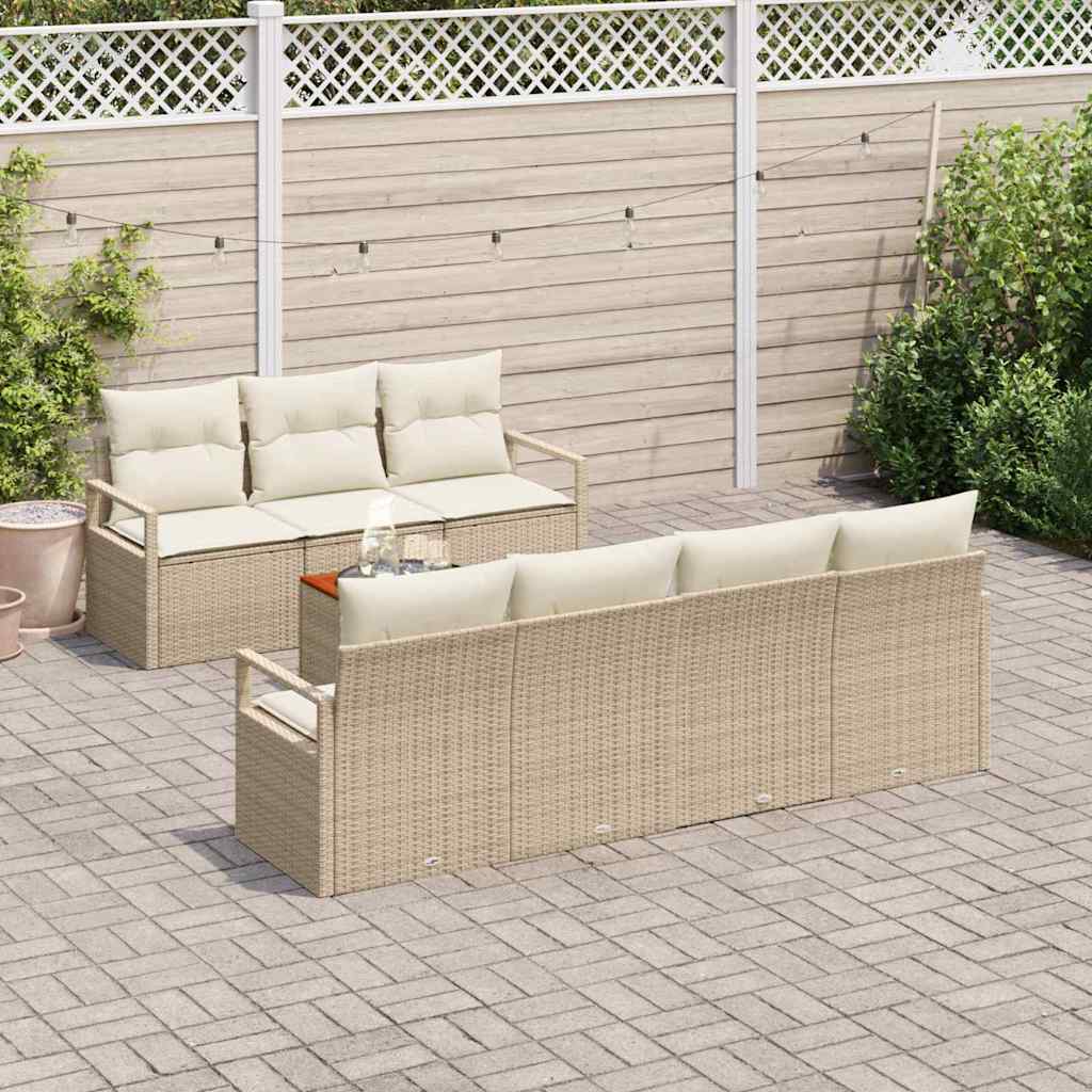 Garden Sofa Set with Cushions 8 Pcs Beige Poly Rattan