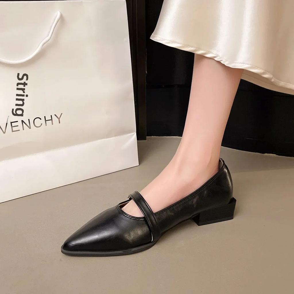 Fashion Retro Low Cut High Heels Women's Magnolia Buckle Chunky Heel Single Shoes Pointed Toe Elegance Mary Janes for Adult Ladies 2025