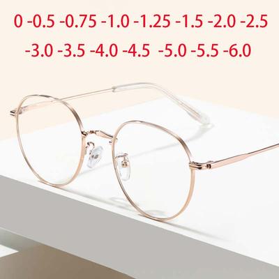 Blue Light Blocking Oval Nearsighted Glasses Women Metal Round Short Sight Eyewear Prescription Spectacles 0 -0.5 -0.75 To -6