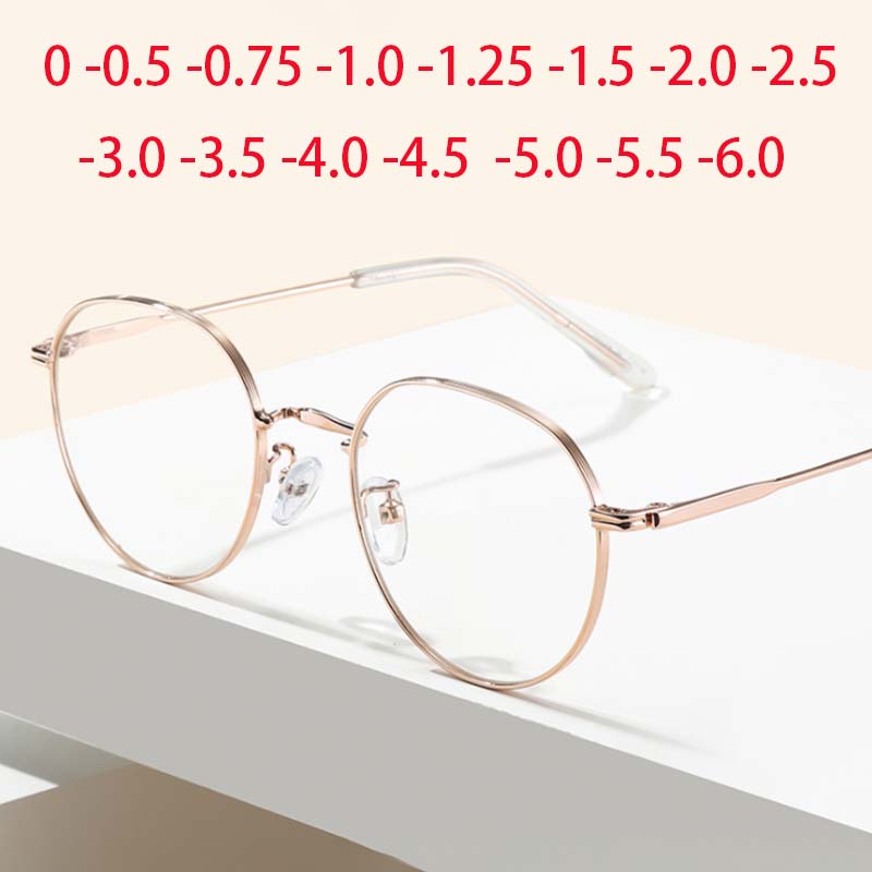 Blue Light Blocking Oval Nearsighted Eyeglasses Women Metal Round Short Sight Eyewear Prescription Spectacles 0 -0.5 -0.75 To -6