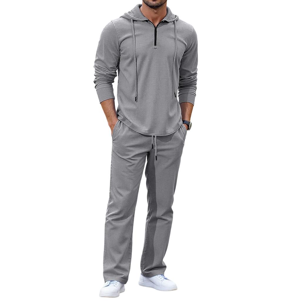 Men  Leisure  Hooded Hood  Half Zipper  Upper Garment  Trousers  Set