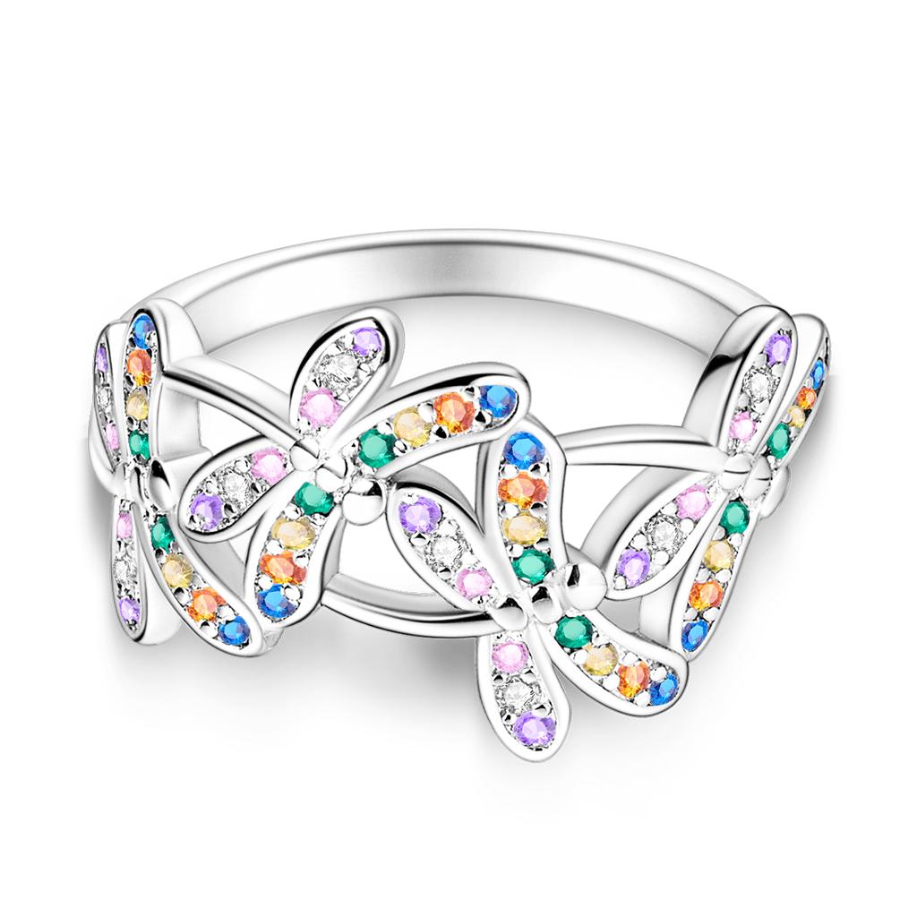 925 Silver Butterfly Dragonfly Insect Closed Ring For Women Valentine's Birthday Gifts DIY Wedding Jewelry Accessory