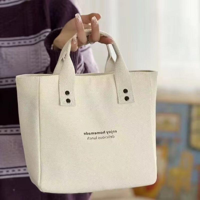 Canvas Solid Color Tote Bag for Bento, Work, and Outings - Stylish Color Blocking Design.